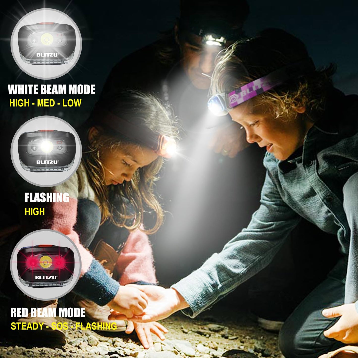 BLITZU Led Headlamp Flashlight for Adults and Kids. Super Bright Outdoor Headlight Headlamps. Head Lamp with Red Safety Light Great for Running, Camping, Reading, Hiking at Night Time CAMO