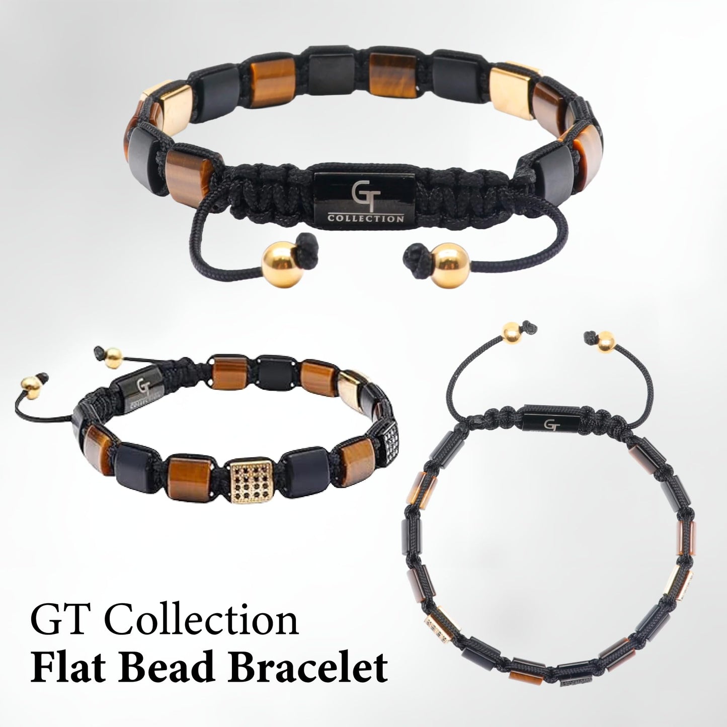 GT collection Flat Bead Bracelet, Gemstone Adjustable Bracelets for Men - Beaded Energy Bracelet for Relaxation and Peace, Handcrafted Men's Jewelry Gifts for Men