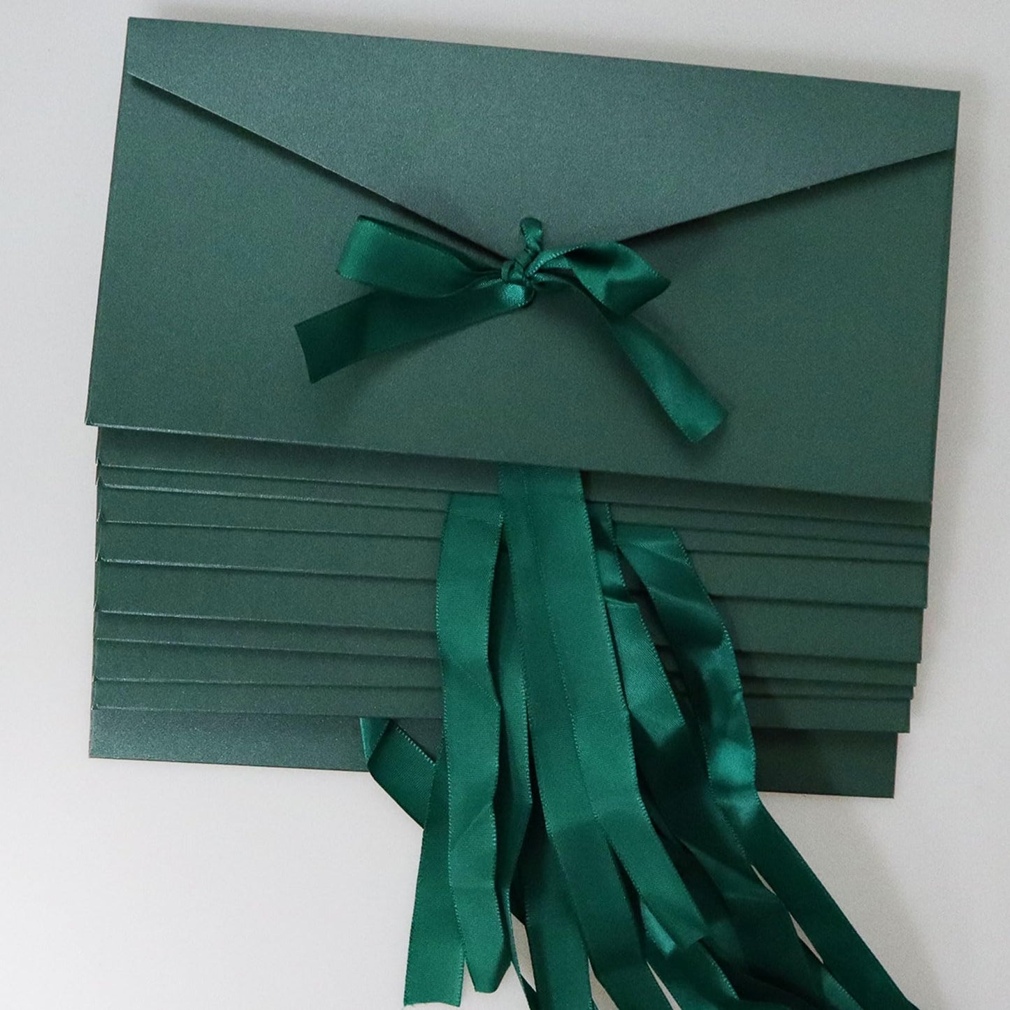 10 Pack Kraft Paper Envelopes with Ribbons, Invitation Envelopes for Festival and Party - Dark Green