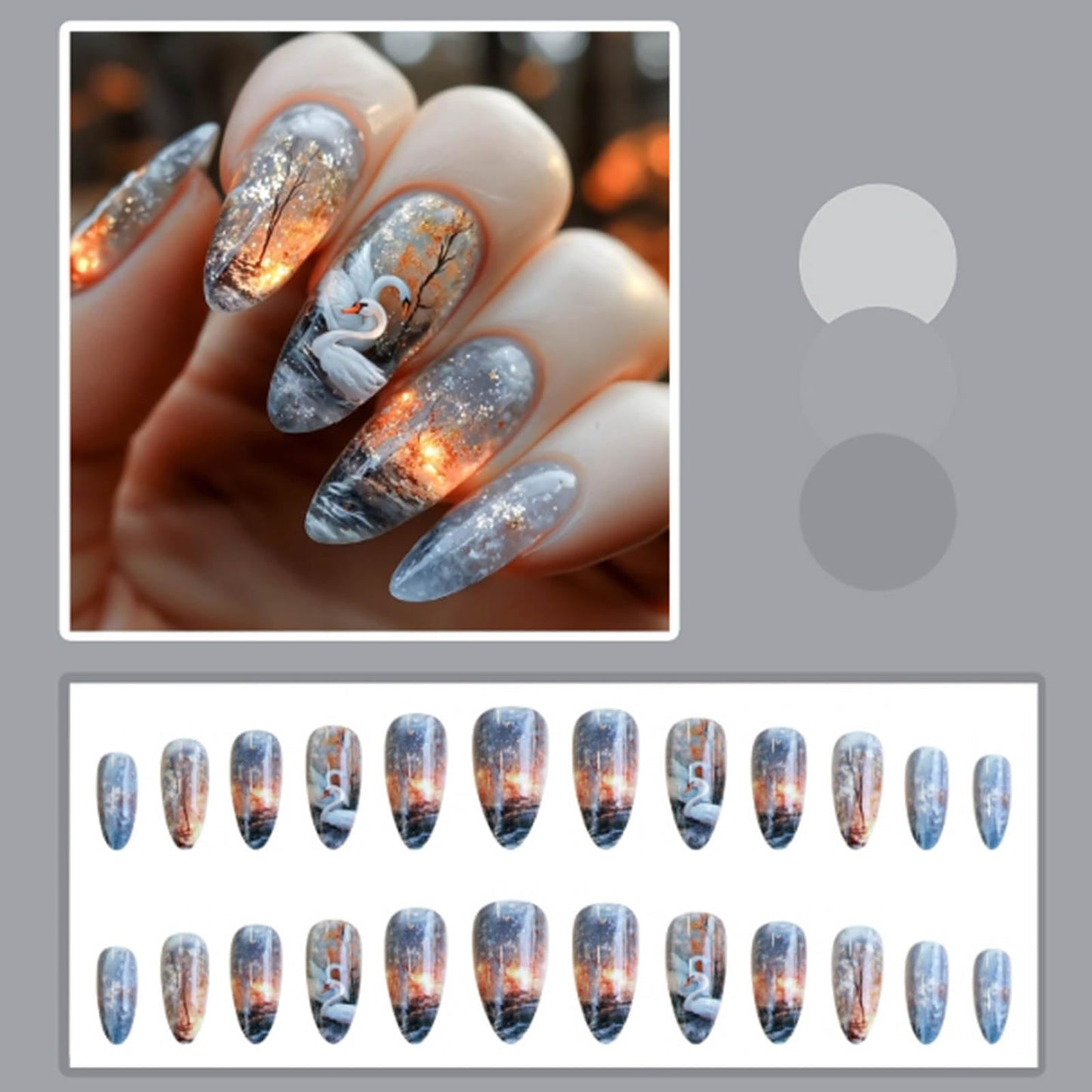 Gifiky 24Pcs Marble Nails Tip Press on Nails - Short Almond False Nails with Acrylic Swans Design, Gradient Galaxy Fake Nails for Women,Reusable Glue on Nails Full Cover Tips