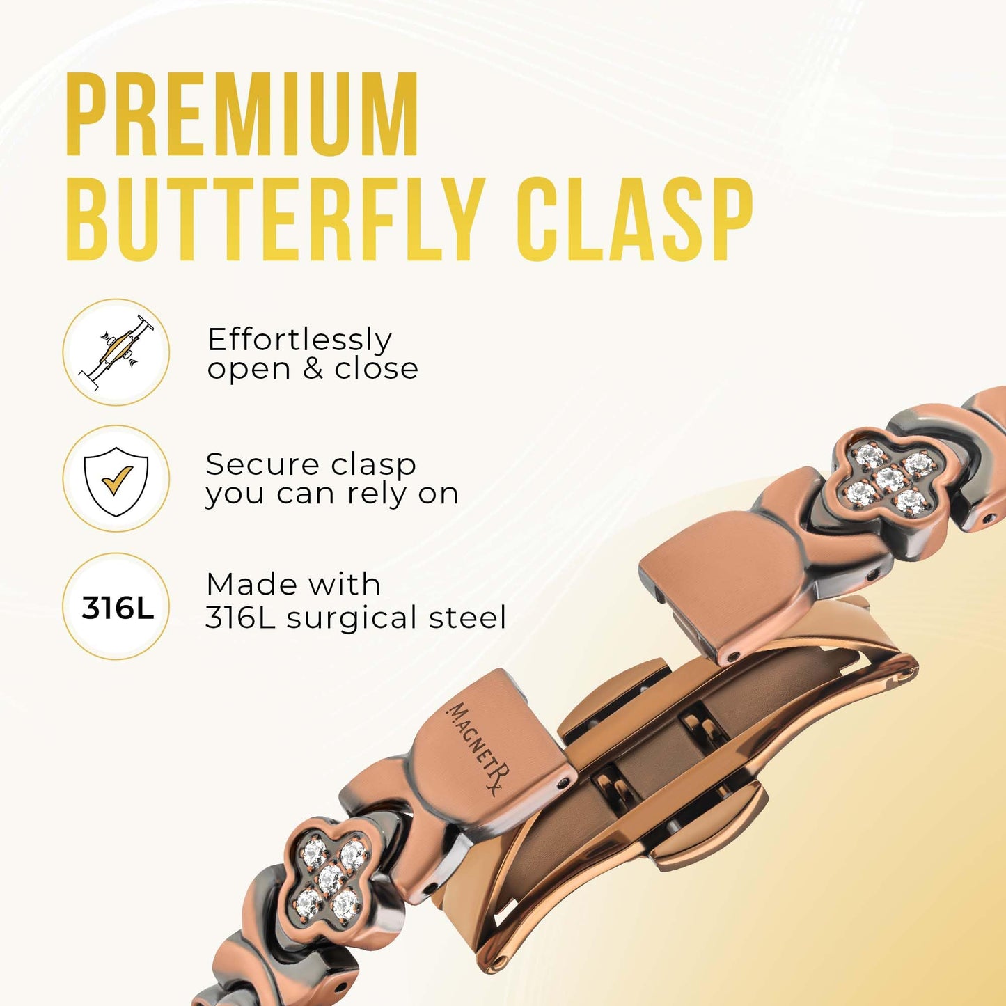 MagnetRX® Women’s Pure Copper Magnetic Bracelet - Ultra Strength Magnetic Copper Bracelet - Adjustable Length with Sizing Tool (Copper Clover)