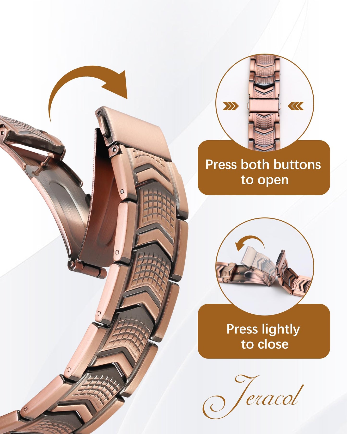 Jeracol 3X Strength Magnetic Copper Bracelet & Ring for Men - 99.9% Pure Copper Bracelet - Premium Fold-Over Clasp and Adjustable Length Sizing Tool & Jewelry Box