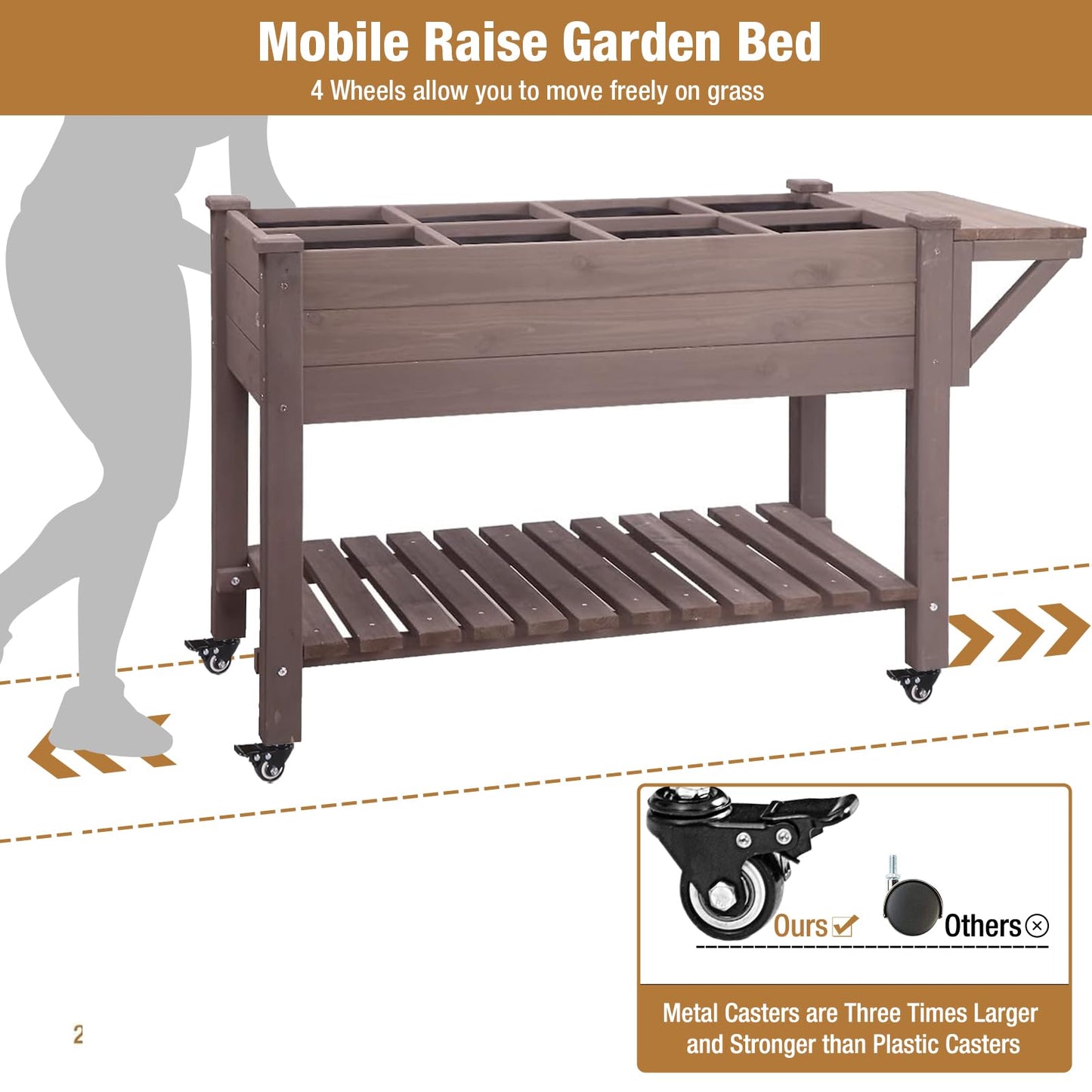 GUTINNEEN Raised Garden Bed Mobile Outdoor Planter Box with Legs for Vegetables Flower Herb, Large Storage Garden Box on Wheels