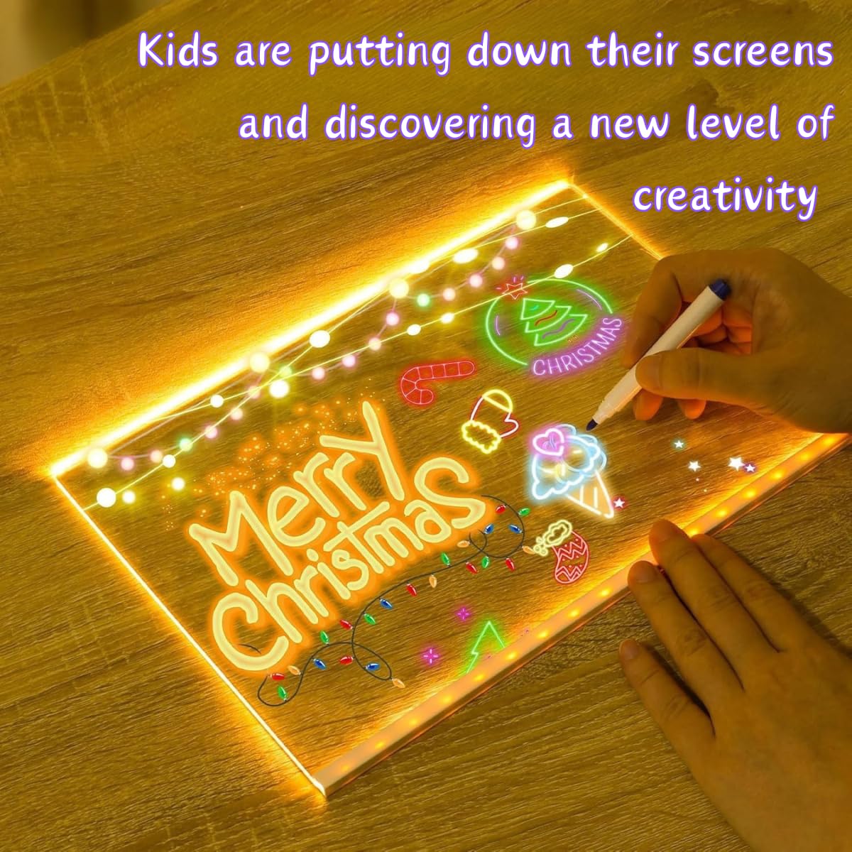 LED Drawing Board for Kids, More Durable Acrylic That Doesn’t Scratch Easily, 12x8 Inch LED Note Board with Colors, Doodle Glow, Gift Ideas for Christmas, Halloween, 3–10 Year Old Girl & Boy Birthday