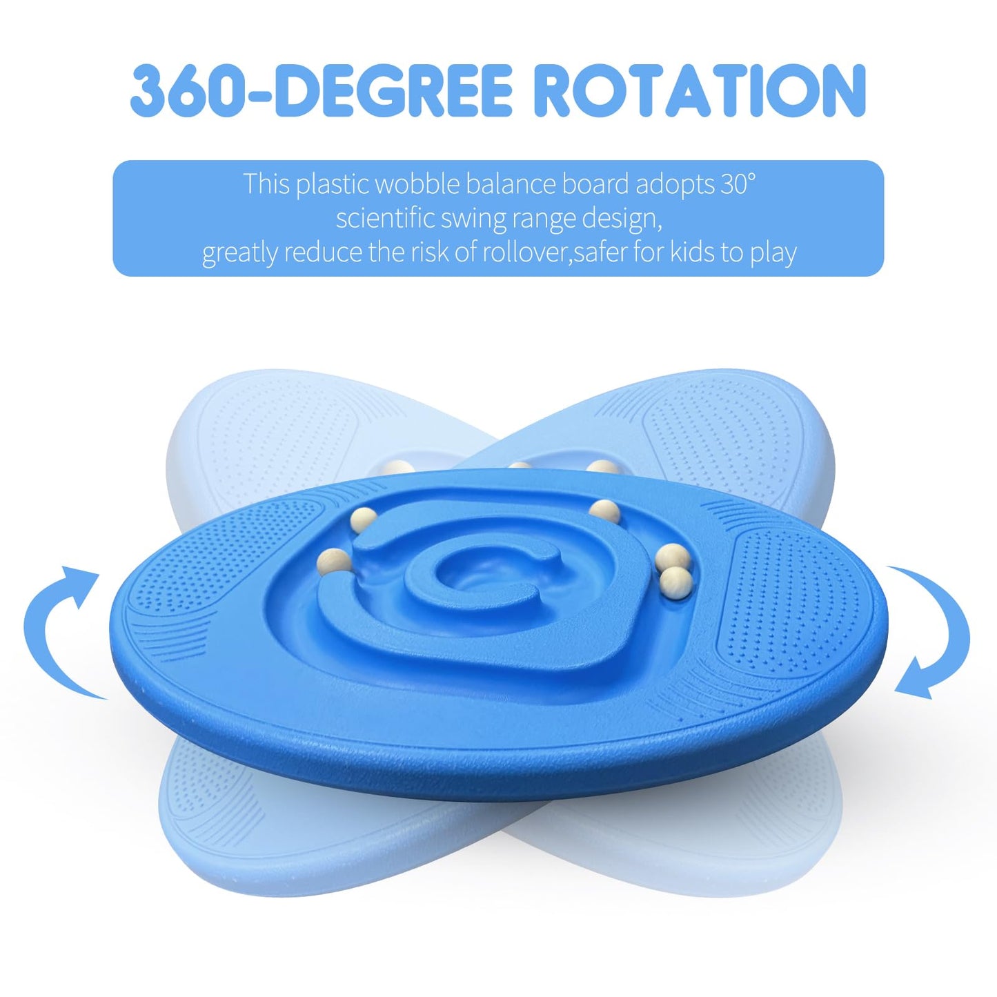 Kids Maze Balance Board - Wobble Trainer for Ski Surf Snowboard, Non-Slip Sensory Rocker Ages 3-12, Core Therapy & Skate Prep Ocean blue