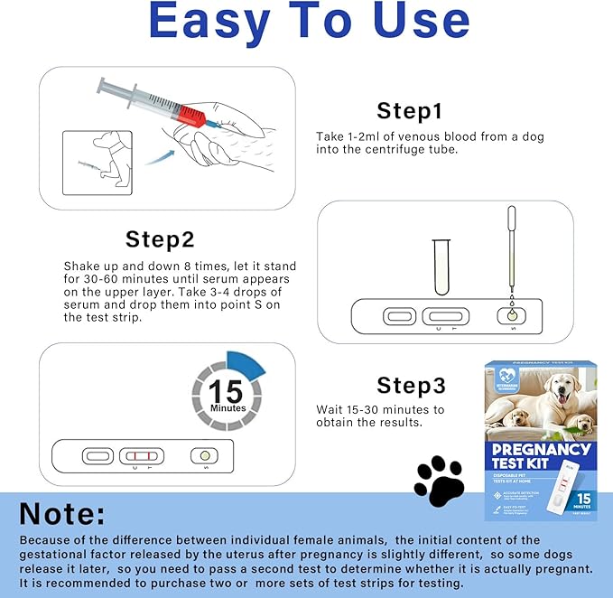 Dog Pregnancy Test Kit at Home, Accurate and Convenient Dog Pregnancy Test,15 Minute Results Pregnancy Test Strips for Dog & Cat