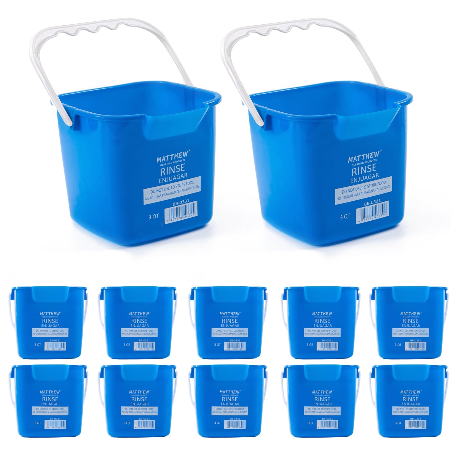 Matthew Detergent&Sanitizing Cleaning Bucket 3 Quart Plastic Pail,Set of 12 Square Containers,Built-in Spout w/Handle,Wash Rinse Sanitize Handwash Bucket for Home Office Commercial Restaurant (Blue)