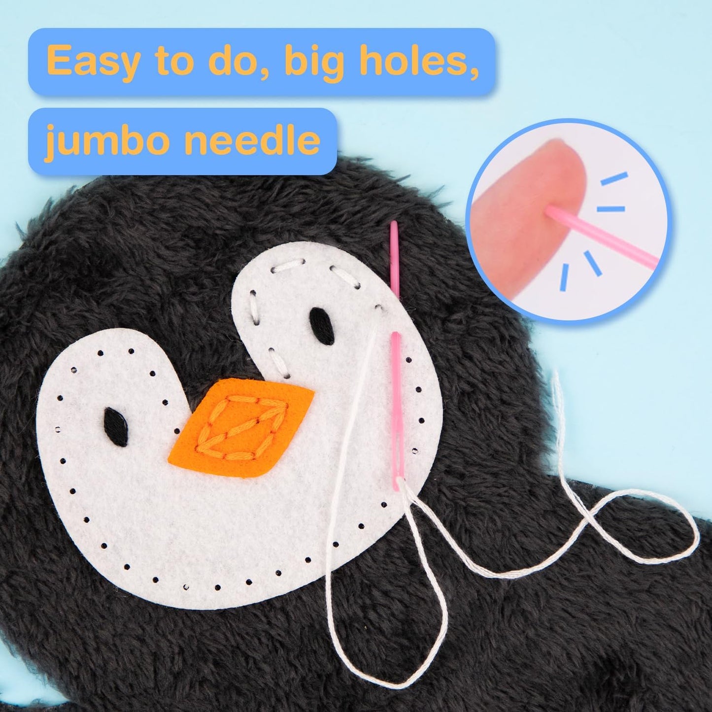 Avenir My First Sewing Kit for Kids Ages 6-8 Beginners | Learn to Sew Stuffed Animal Kit with Premium Plush | Child-Safe Pre-Punched Fabric Tools | Craft Gift for Boys & Girls