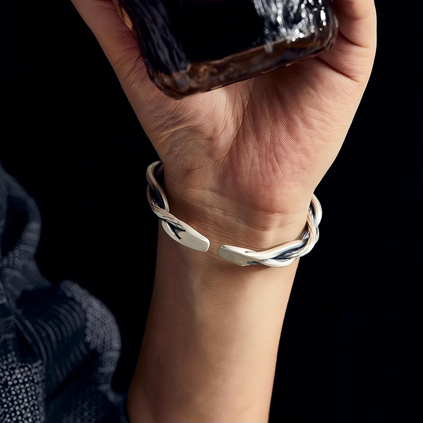 Baoaichi Handmade Vintage Silver Bangle Bracelets for Men Women Twist Snake Vine Cuff Bangles Cool Punk Stainless Steel Bracelets Bangles Adjustable Braided Cuff Bracelets Gift for Dad