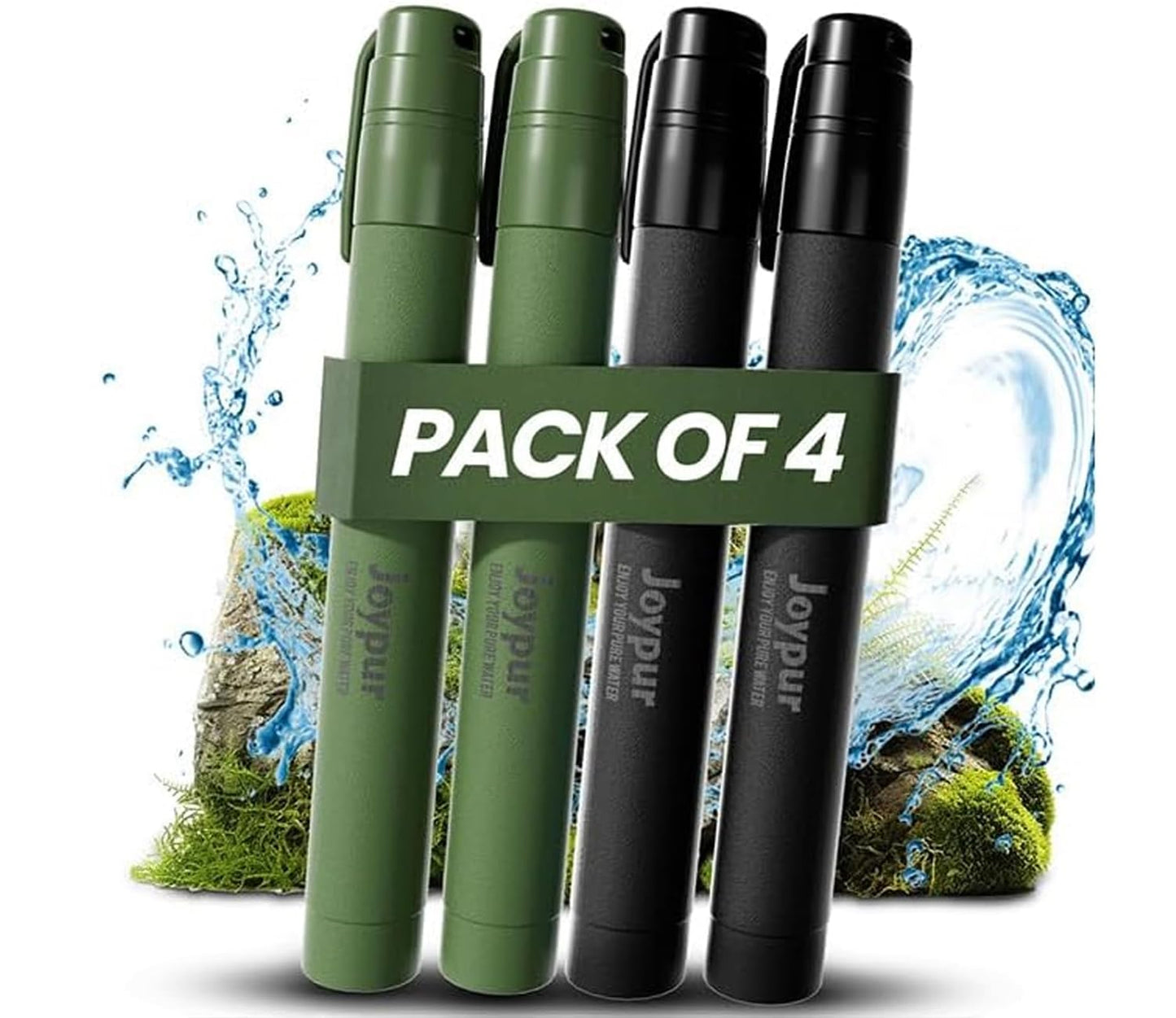 Portable Water Filter Straw Survival, Essential Camping & Hiking Gear, Water Purification Straw for Travel, Biking and Emergency Preparedness (2Black+2Green)