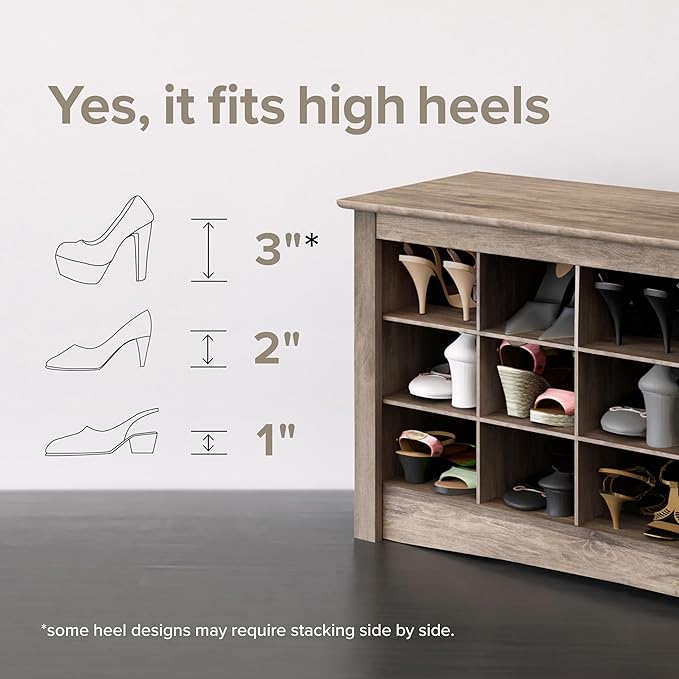 Prepac Elegant Black Shoe Storage Cabinet, Space-Saving Solution with Cubbies for 36 Pairs, 13"D x 23.5" W x 72.5" H
