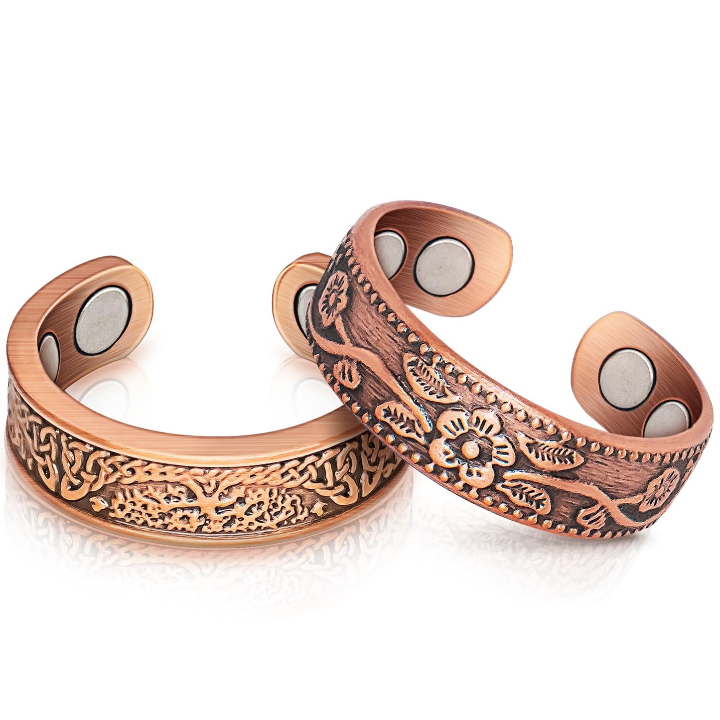 Auramag Copper Rings for Women, Magnetic Rings with 3500 Gauss Magnets, Adjustable, 100% Pure Copper, Lymphatic Drainage, Tree of Life & Plum Blossom Design