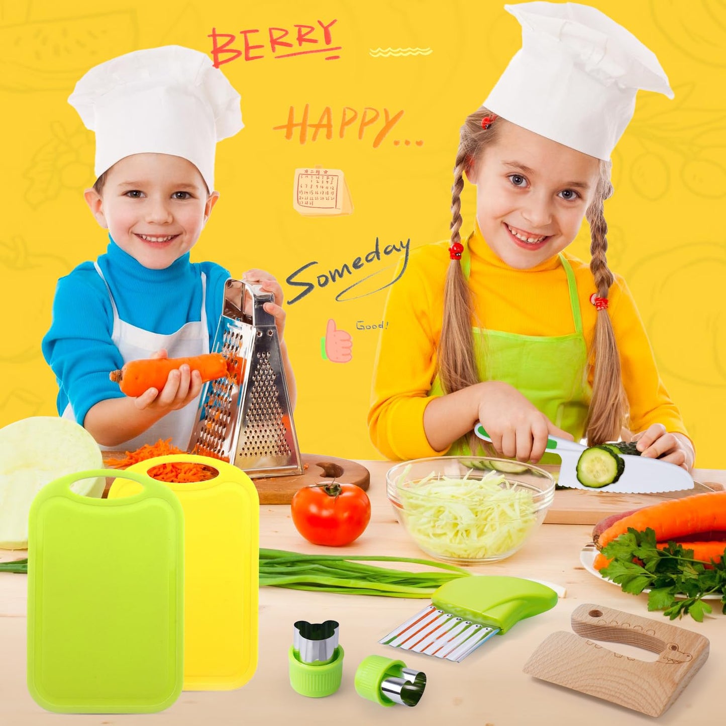 Doiaz Kidz Safe Knife Set for Toddlerz Real Cooking - Toddlerz Knives Sets Kitchen Tools with Gloves Cutting Board Fruit Vegetable Crinkle Cutters