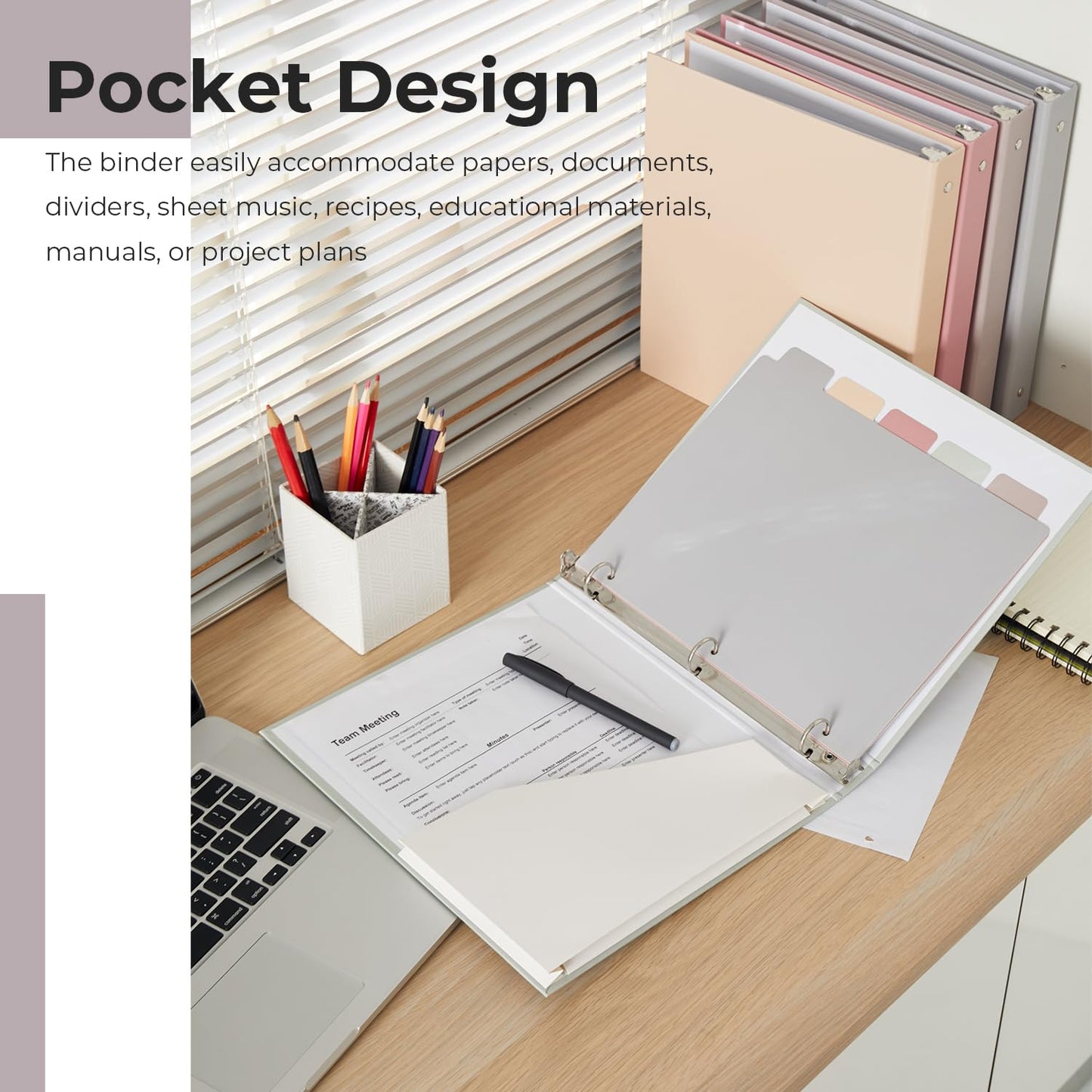 Y YOMA 1 Inch 3 Ring Binders with Dividers & Inside Pocket, Letter Size Cardboard Pastel Binders Organizer, Holds 225 Sheets Durable Aesthetic Design for School Office Home, Morandi Purple