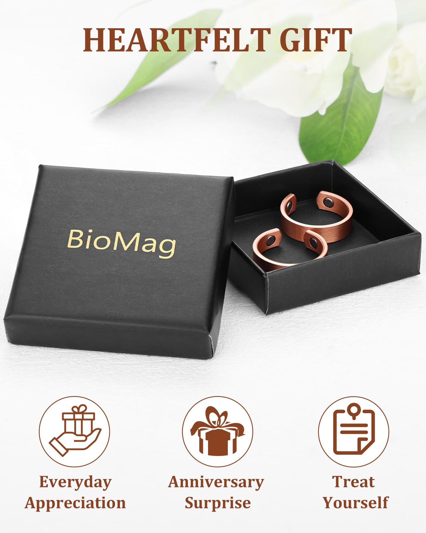 BioMag Magnetic Rings, Pure Copper Rings for Men Women, Adjustable Fingers Thumb Ring Jewelry Gift (Copper A-2Pcs)
