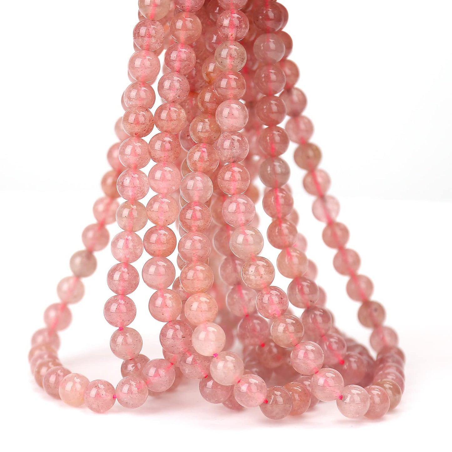 70PCS Natural 8MM Healing Gemstone, Strawberry Quartz Energy Stone Round Loose Beads, Semi-Precious Crystal Beads with Free Elastic String for Jewelry Making DIY