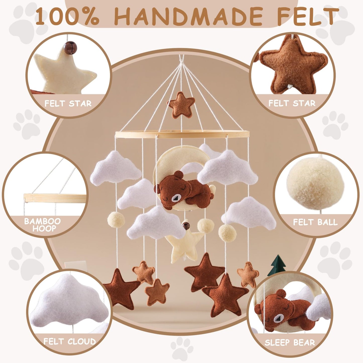 Wonderoo by Wowo Baby Mobile for Crib – Handmade Hanging Felt Nursery Mobile – Fits Most Crib Arms – Gender-Neutral Boho Nursery Decor & Baby Gift