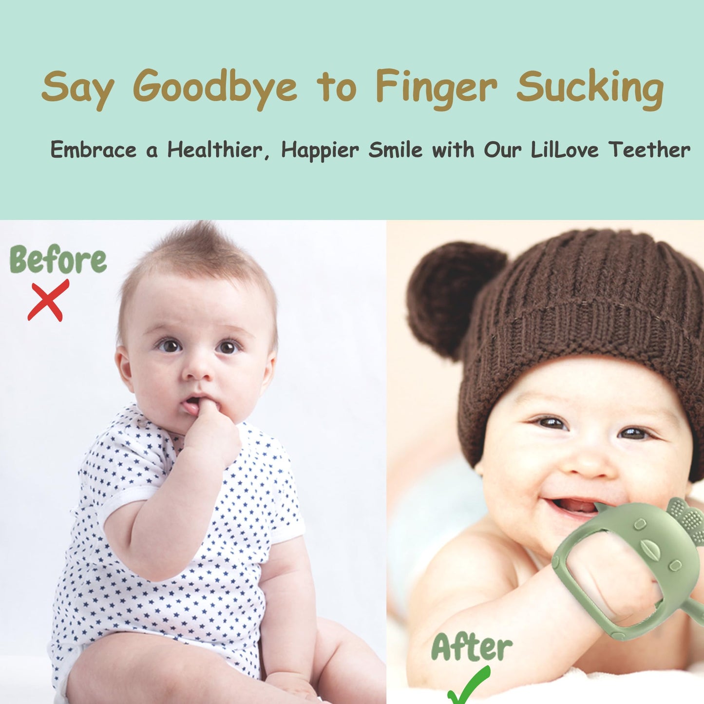 Komfy LilLove 2 Pack Baby Teething Toys for 0-6 & 6-12 Months, Food Grade Silicone Teething Mitten Anti-Drop Wrist Hand Teether, BPA Free, One-Piece, CPC Certified Baby Chew Toys for Sucking Needs
