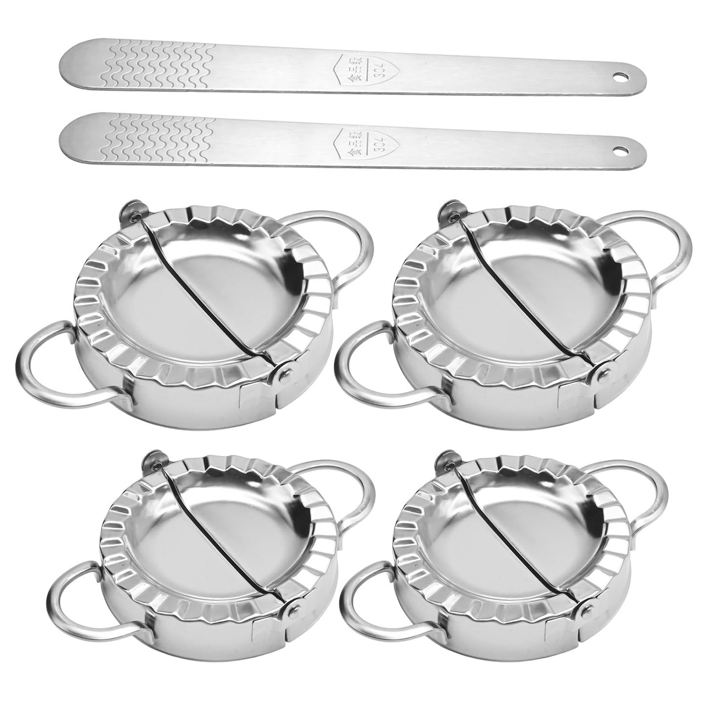 Newnessai Stainless Steel Dumpling Maker Kit With Stuffing Spoon, Includes 2Pcs Small Dumpling Molds and 2 Large Ravioli Maker Press, Easy-tool for Dumpling Pastry Pie Making