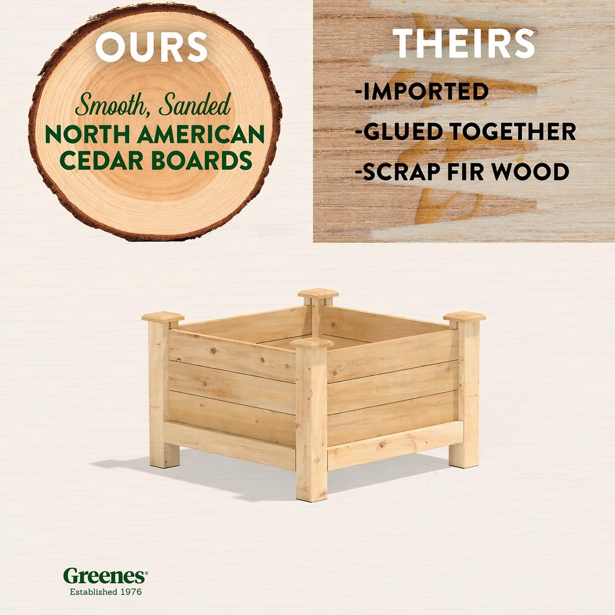 Greenes Fence Premium Cedar Elevated Planter, 24" x 24" x 17" (3/4" Thick) - Made in USA with North American Cedar