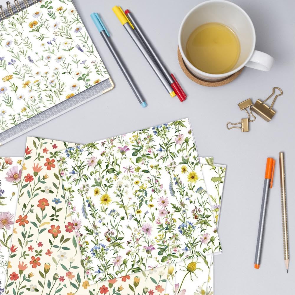 Diuhofart 12x12 Scrapbook Paper Pad - 24 Sheets Double-Sided Pastel Wildflower Paper - Dainty Daisy & Lavender Patterns for Spring Layouts, Easter Crafts & Romantic Journals