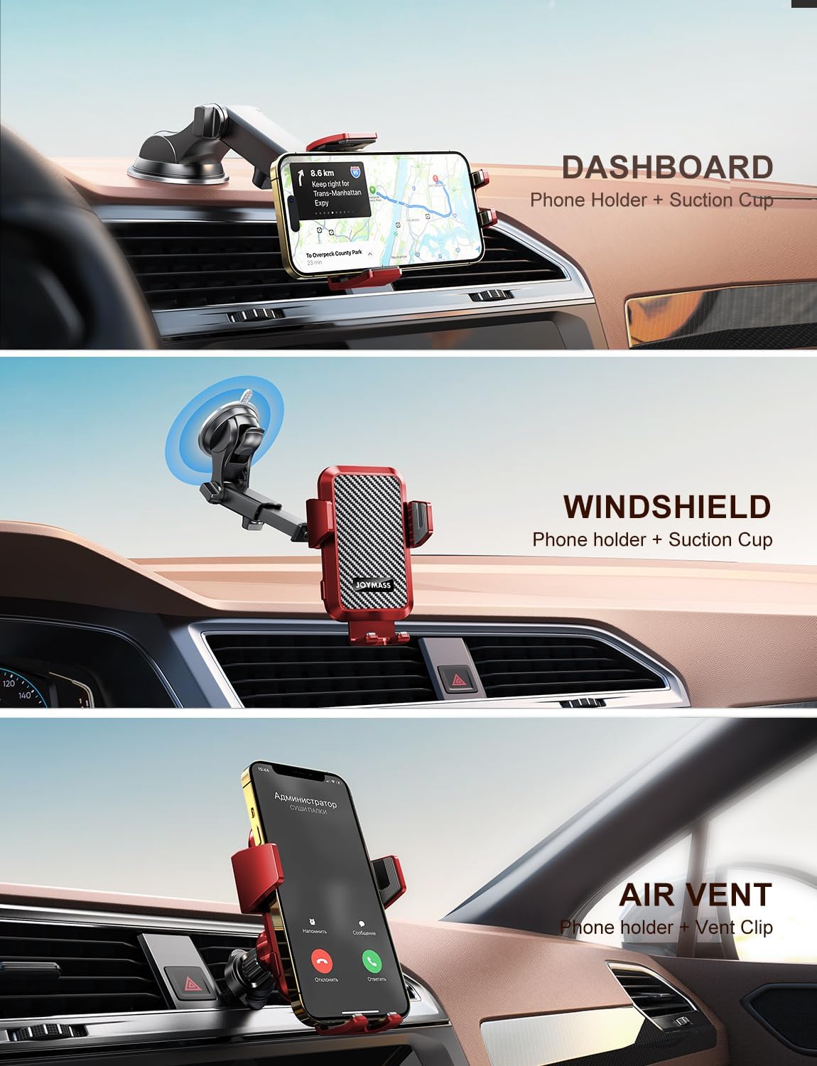 Wireless Car Charger, Phone Holders for Your Car, 15W Auto Clamping Phone Mount Car Accessories for iPhone 16 15 14 13 12 Mini Pro Max 11, Samsung Galaxy S24 Ultra S23 S22+ Note 20, etc - Red