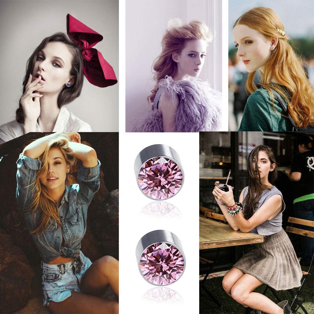 Spiritlele 12 Pairs Colors Crystal Magnetic Earrings Fake Stud Earrings Clip on Non Piercing Earrings Set (12 colors)