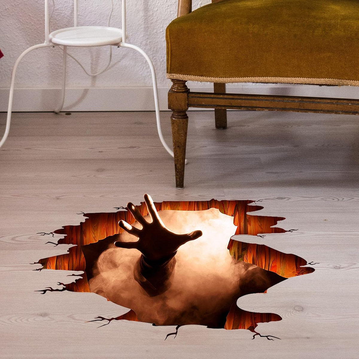 Halloween Wall Decals 3D Floor Wall Ceiling Stickers, Ghost Hand Scratching Wall Posters Removable Halloween Art Murals Window Clings Vinyl Wallpaper for Bedroom Bar Pub Living Room