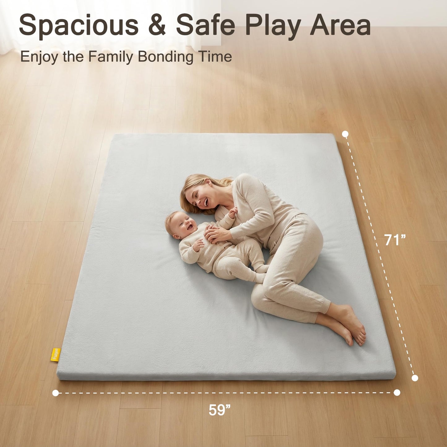 Funyoo 71" ×59" Padded Baby Play Mat for Floor, 1.2" Thick Machine Washable Foam Playmat, Soft Tummy Time Crawling Playpen Mat with Non-Slip Bottom, Fits 71" x59" Playpens