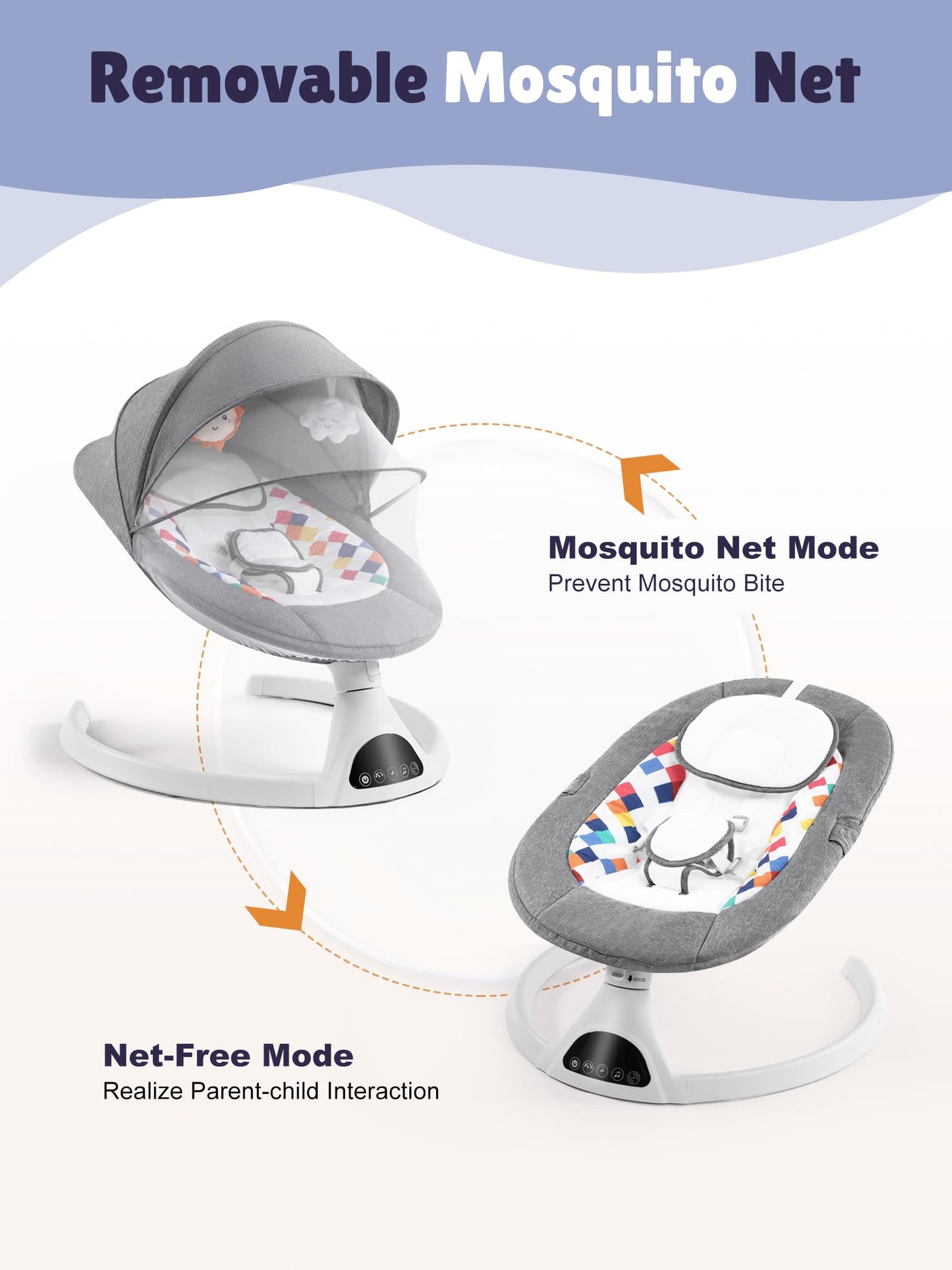 FDTQP Baby Swing for Infants - Electric Portable Bluetooth Baby Rocker with 5 Speeds, 5-Point Harness, Remote Control, Timing & Music Speaker Max 20 Lbs (Gray)