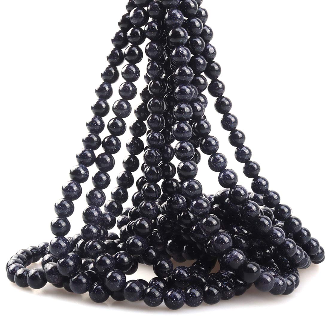 ICAI Beads 8mm Natural Blue Sand Goldstone Round Loose Stone Beads for Jewelry Making DIY Crafts Design 1 Strand 15" APPR.43-45pcs