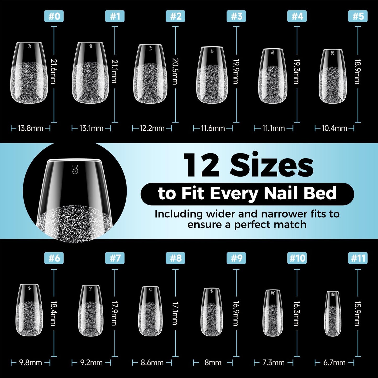 Luckyfairy Short Coffin Nails Tips: Soft Gel Pre-Shaped Acrylic Nail Tips Coffin 360pcs Fake Nails Half Matte Full Cover Clear Press on False Acrylic Nails for Nail Extension Home DIY 12 Sizes