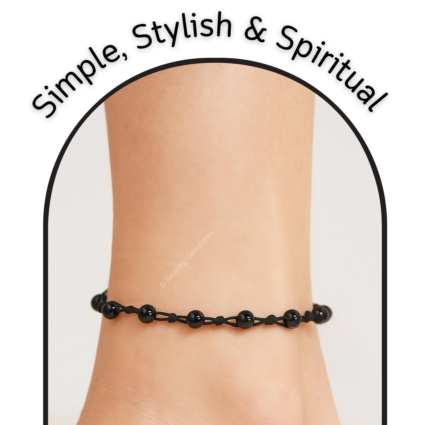 Amazing Gemstone Black Obsidian Anklet Ankle Bracelets for Women - Waterproof Beaded Healing Crystal Anklets, Plus Size Chakra Gemstone Bead Anklet (Stretchy Adjustable - Hand Knotted)