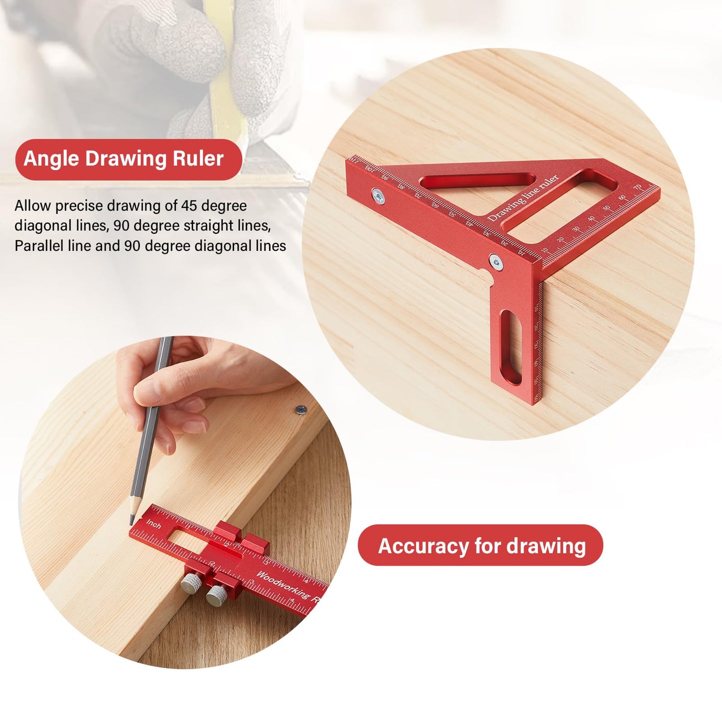Saysurey 4 Pcs Woodworking Ruler, Metal Precision Pocket Rulers 12, 8, 6 Inch with 3D Multi Angle Measuring Ruler 45/90 Degree for Precision Measuring Marking Inch and Metric