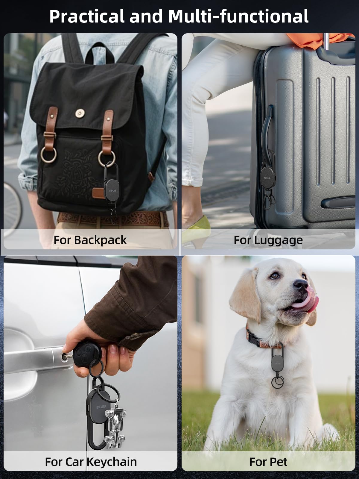 Keychain Tracker, Keys Finder Works Compatible with Find My App (iOS Only), Heavy Duty Keychain Carabiner Car Key Chains for Men, Anti-Lost Tracker with Keyrings, Rechargeable & Waterproof, Black