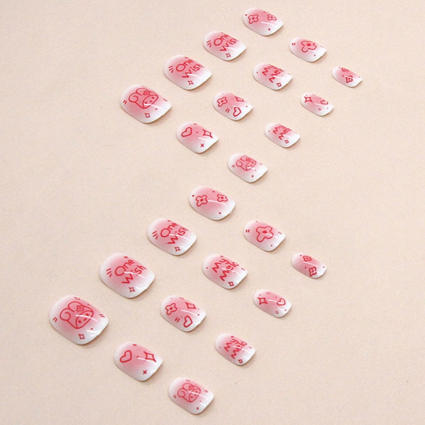 Generic 24PCS Pink Rabbit Short Press on Nails,Pink Press on Nails Short for Girls and Women,Fake Nails Kit with Glue Jelly Glue Stick Mini File and Wet Wipes