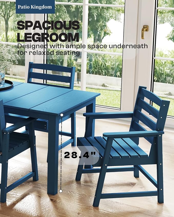 Navy Blue 9-Piece Outdoor Dining Set with Beige 11FT Cantilever Umbrella, 75.2'' HDPE Table & Chairs for 8, Weather-Resistant Furniture with Umbrella Hole for Patio, Lawn, Poolside