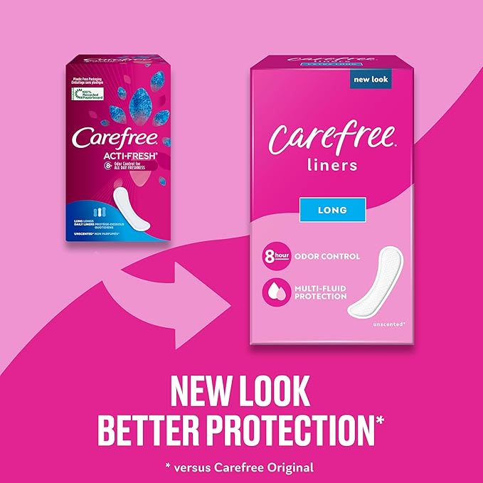 Carefree Panty Liners, Long Unwrapped 92ct & Regular Wrapped 54ct (Packaging May Vary)
