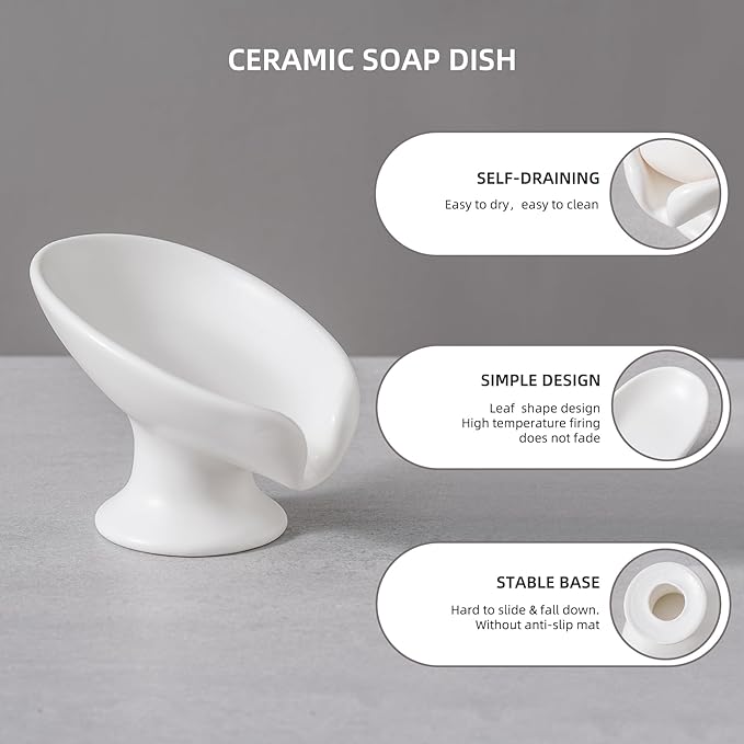 Ceramic Bathroom Accessories Set,Includes Foaming Soap Dispenser, Toothbrush Holder, Soap Dish, Cotton Swab Jar,Bathroom soap and Toothbrush Holder Set,Classic Design(White Set - Foam)