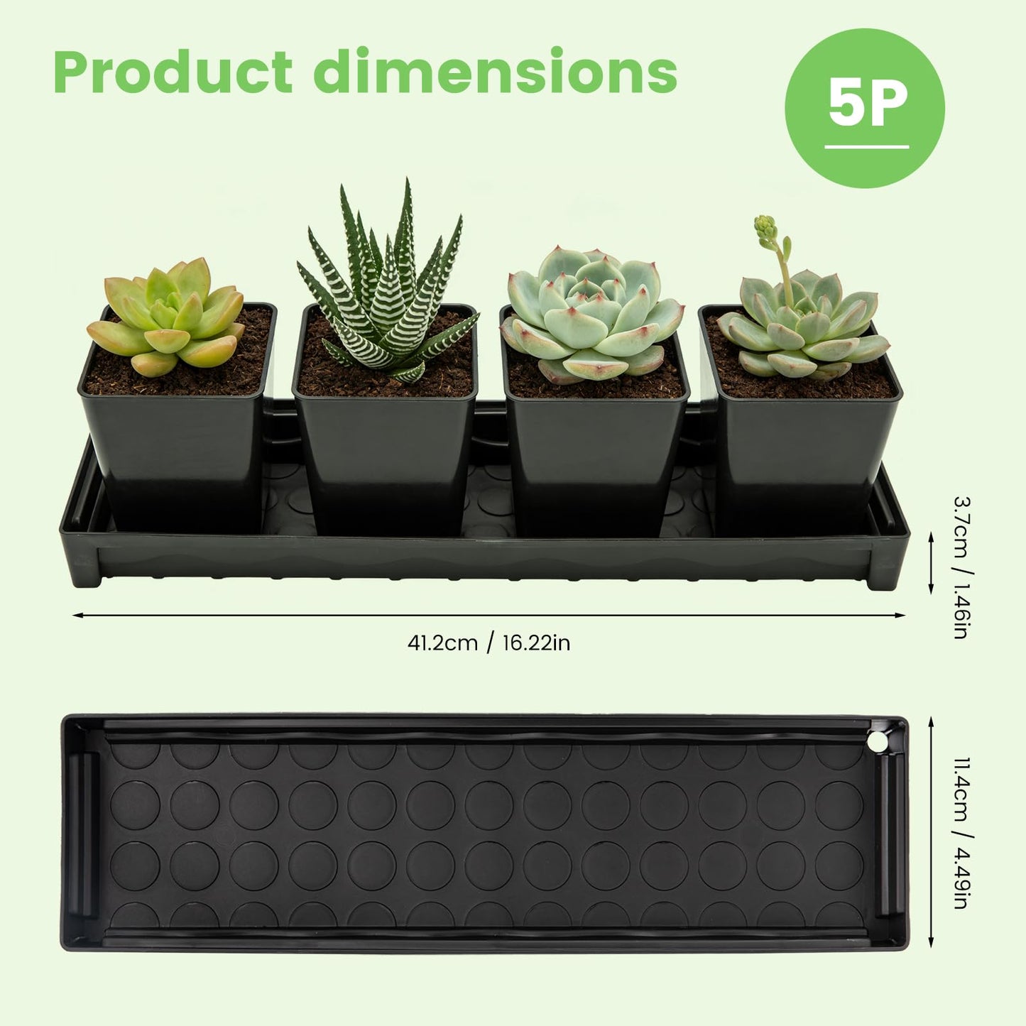 BKIELLT 5 Pack Plant Saucer Growing Tray, Rectangular Windowsill Plant Pot Trays with Removable Drainage Hole, Seed Starter Tray Plastic Plant Drainage Saucers for 4 inch Flower Seedling Pots