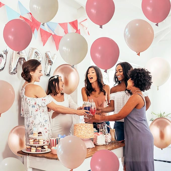 Dusty Pink Balloons Set 60Pcs – Blush Pink, Ivory, Rose Gold & Nude Latex Balloons for Party Decor