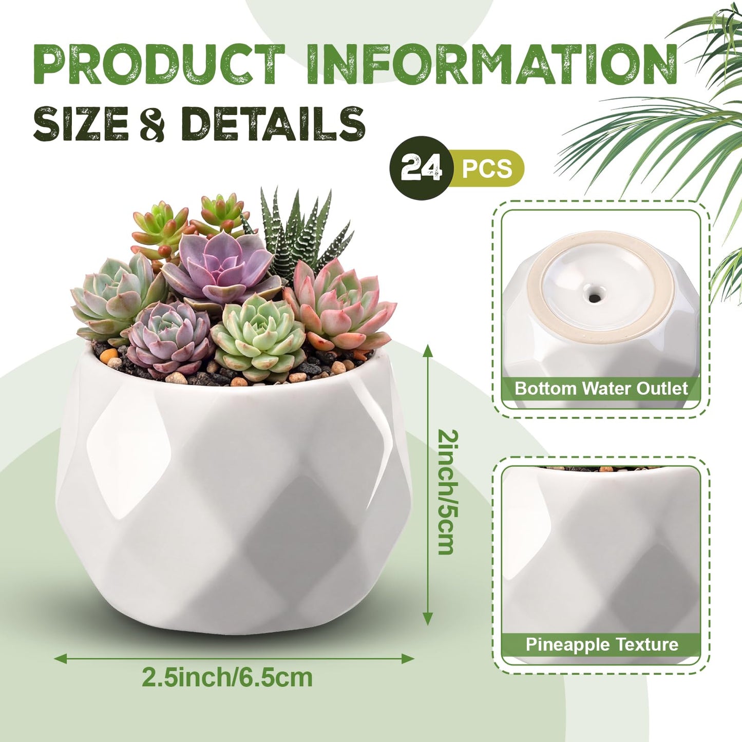 Acellegic 24 Pack 2.5 Inch Mini Succulent Plant Ceramic Pot with Drainage Hole, Small Pineapple Clay Garden Planter for Succulents, Cactus, DIY Easter Spring Craft Activity(White,Fashion)