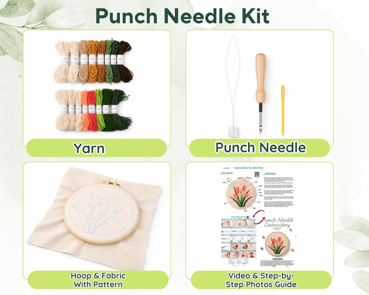 DS. DISTINCTIVE STYLE 2Pcs Embroidery Kits for Beginners,DIY Embroidery Starter Kit,Beginner Cross Stitch Kits for Adults with Instructions,Pattern,Yarns,Hoops,Threader Tools (Sunflowers&Tulips)