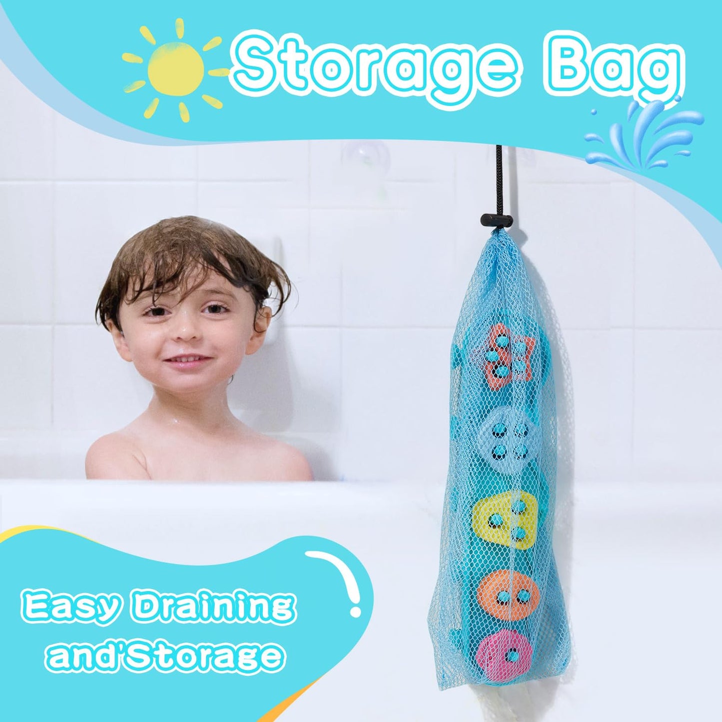 Silicone Color and Shape Sorting & Stacking Toys & 16PCS Baby Bath Toys