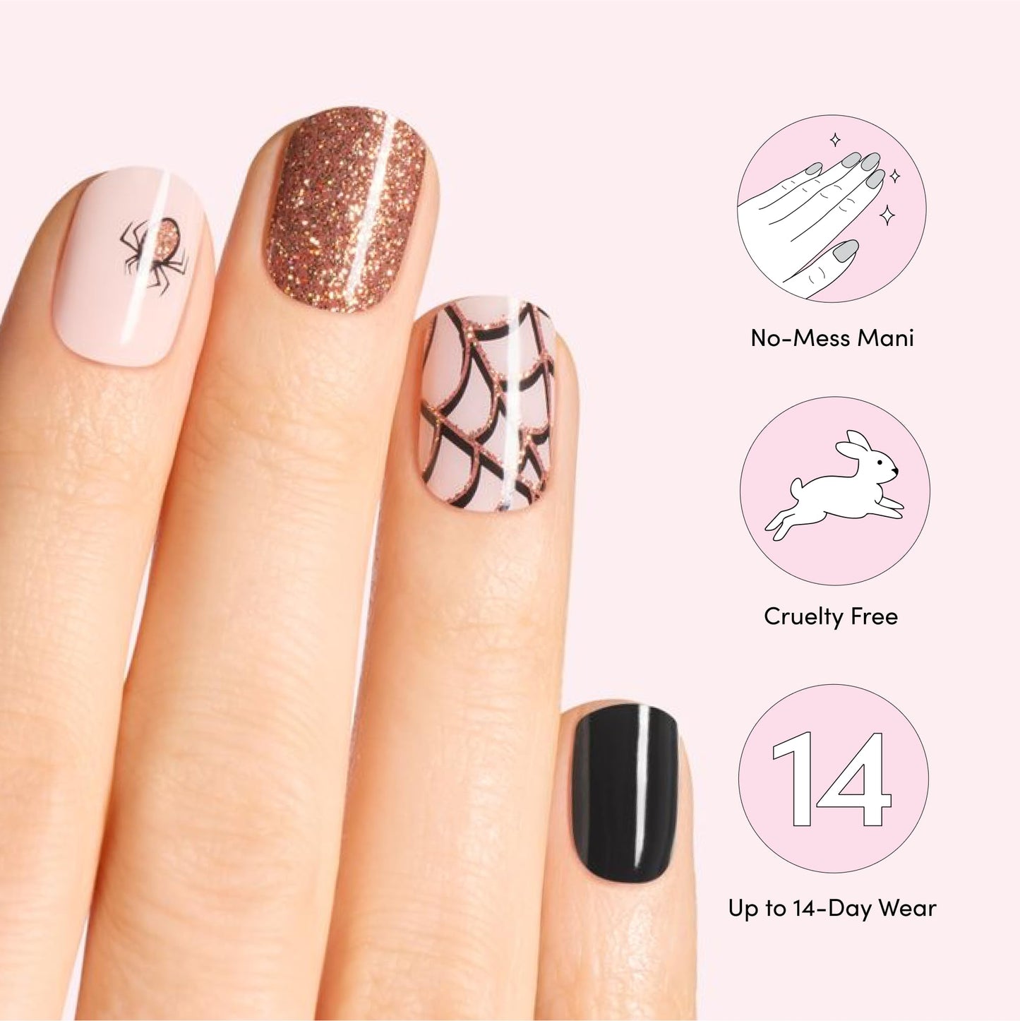 Dashing Diva Glaze Nail Strip Set - Arachnophobia - Long Lasting, Chip Resistant, Semi-Cured Gel Nail Strips - Gel Set - 4-Piece Manicure Kit with 32 Strips