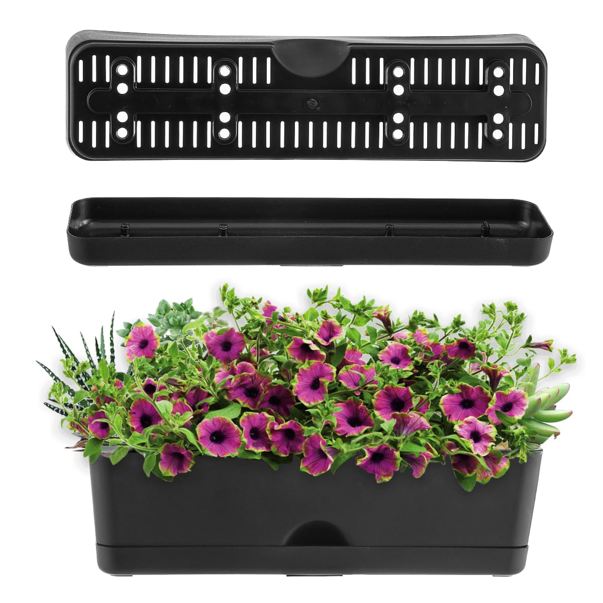 5 Pack Window Boxes Planters 16 Inches Rectangular Planter Herb Planter Boxes Large Plastic Flower Pots Rectangle Black Planter Outdoor and Indoor Succulent Window Sill Planter Self Watering Pots
