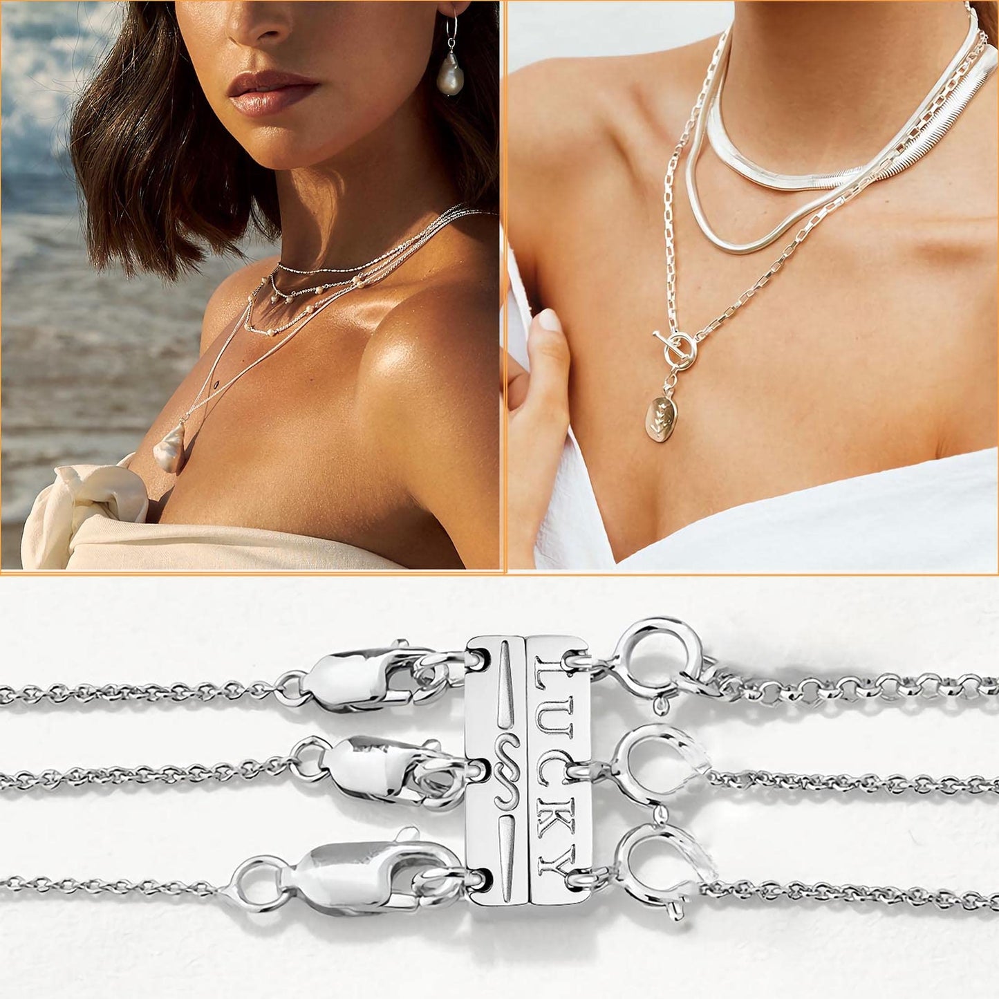 Dailyacc Lucky Necklace Layering Clasp 18K Gold and Silver Strong Multiple Necklace Clasps for Layered Look Separator
