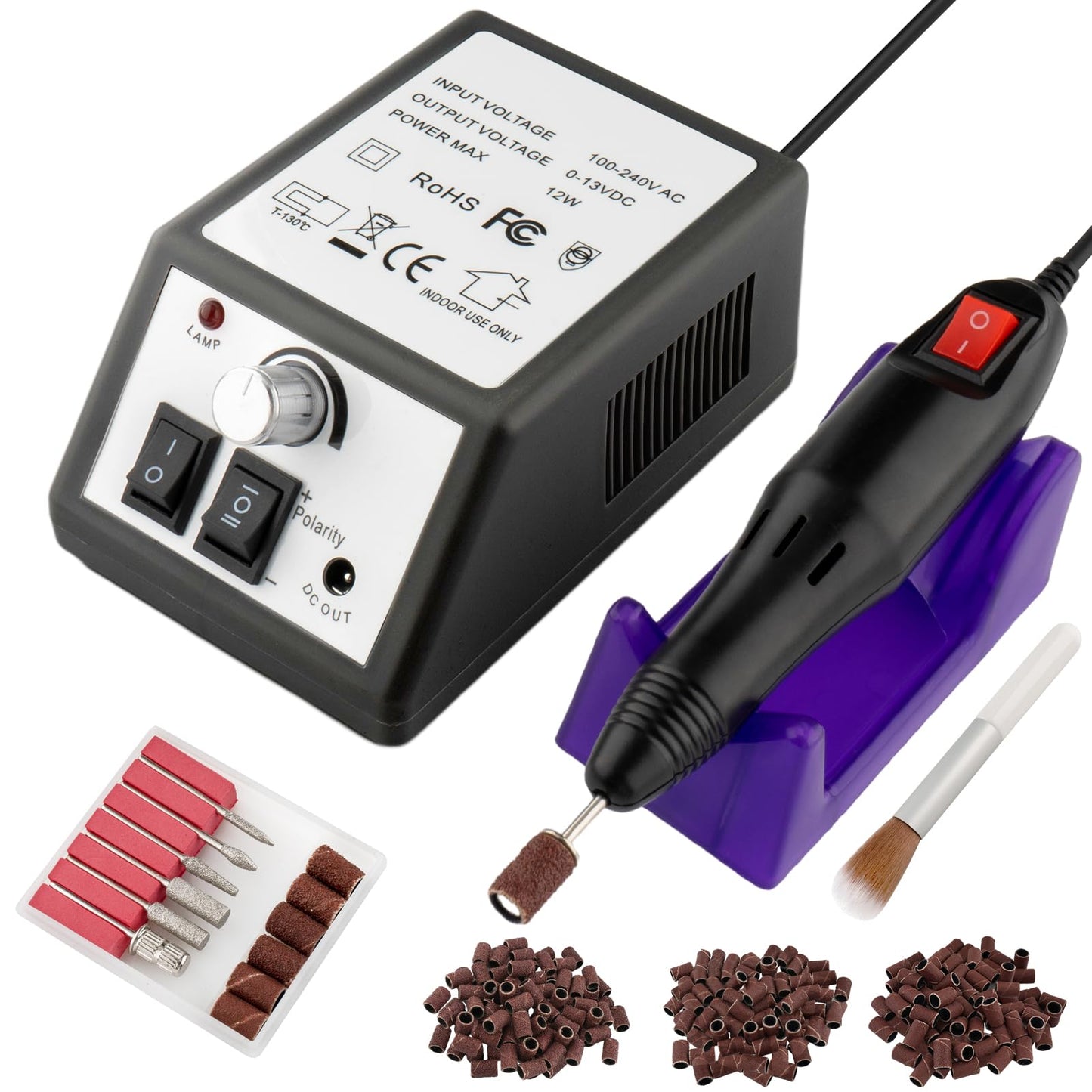 Electric Nail Drill Machine Professional Nails File Kit for Acrylic Nail Gel Dip Powder Art Shape Remover Tool Polisher Grinder Low Noise Manicure Pedicure Set with 156pcs Sanding Bands (Black)