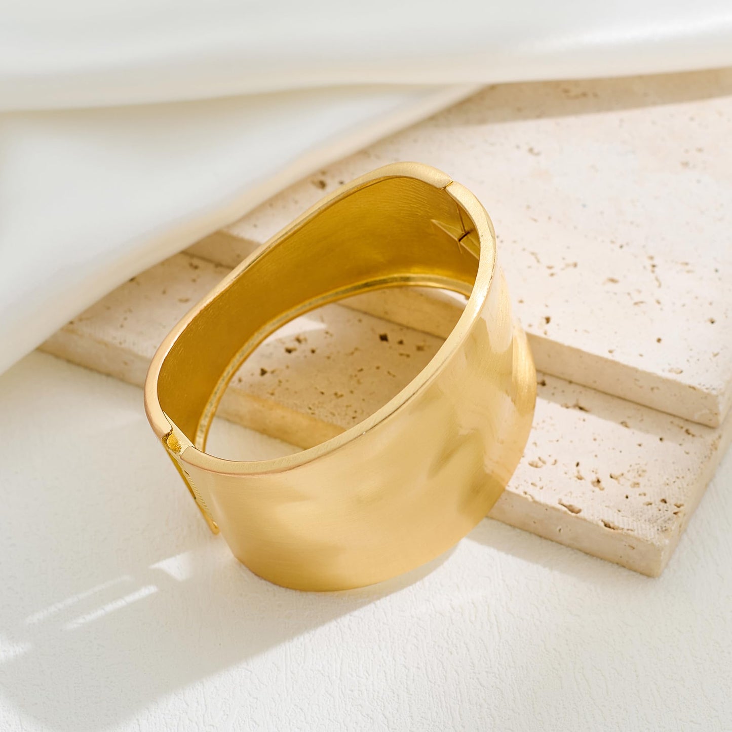 Wide Brushed Golden Cuff Bracelet for Women Statement Thicked Matte 14k Gold Plated Bangle Bracelet Chunky Big Open Cuff Bracelet