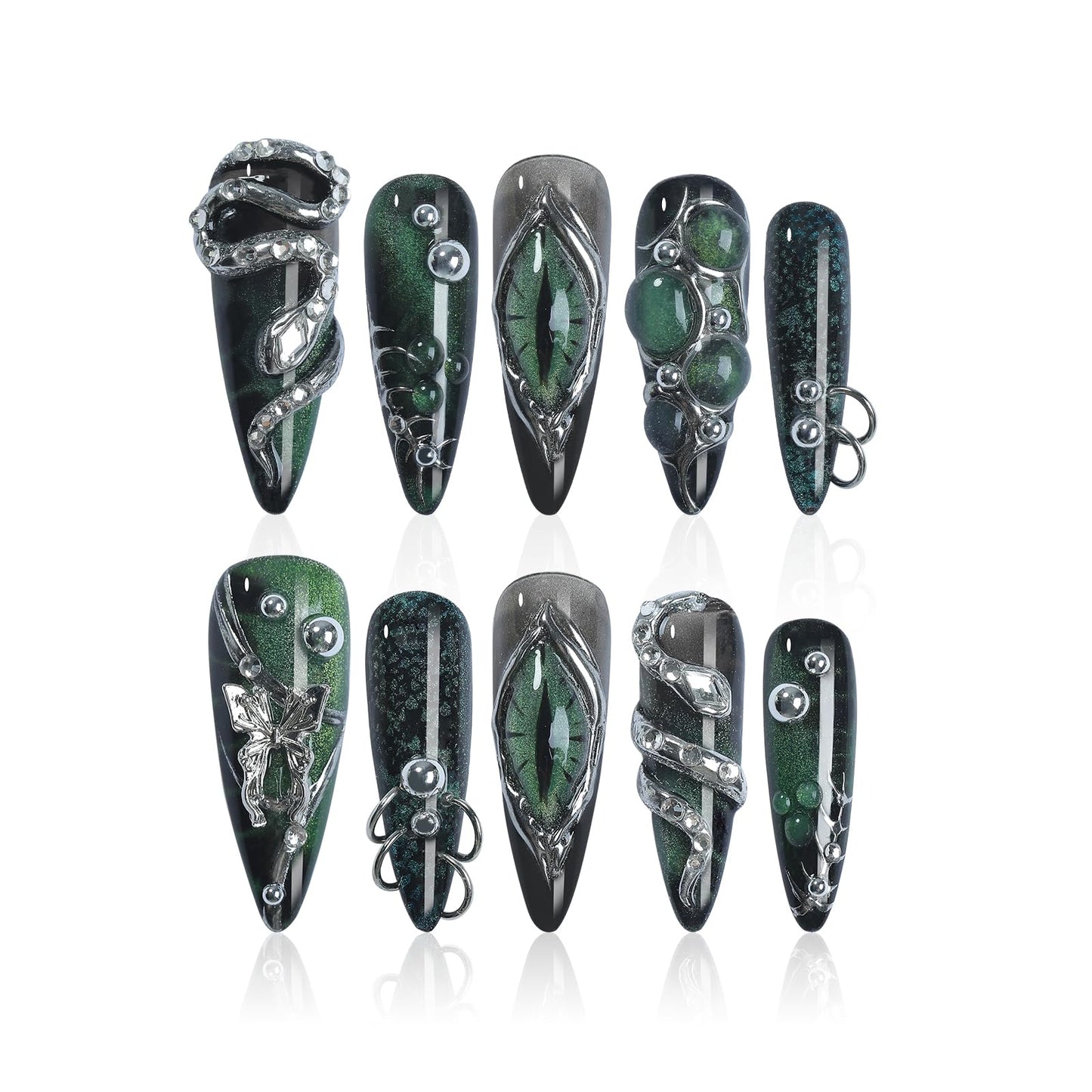 HOMSERA Handmade Press on Nails - Dark Luxury Press on Fake Nails Reusable 4D Press on Nail for Birthday Party Live Salon